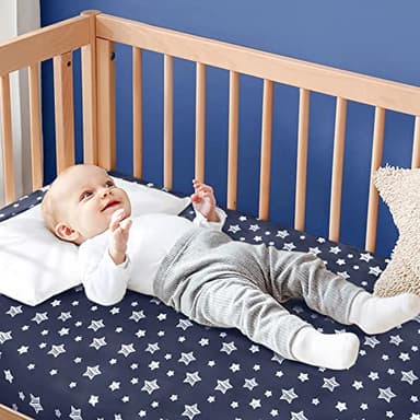 Crib Sheets for Boys or Girls 4 Pack, Fitted Crib Sheet for Standard Size Crib and Toddler Mattresses, Soft and Breathable Material, Navy - Image 3