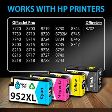 Smart Ink Compatible Ink Cartridges Replacement for HP 952XL 952 XL 4 Combo Pack (Black, Cyan/Magenta/Yellow) to use with HP OfficeJet Pro 8710 7740 8720 8715 8210 8703 OfficeJet 8702 Printers - Image 3