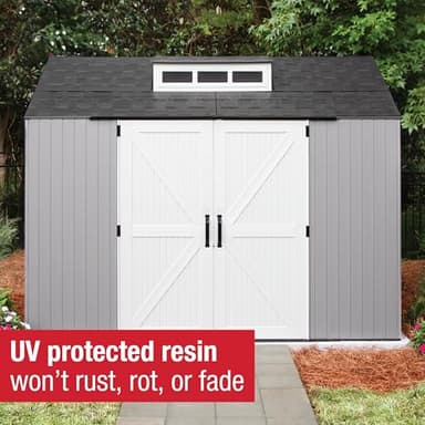 Rubbermaid Extra Large Resin Outdoor Storage Shed With Floor (7 x 10 Ft.), Weather Resistant, Brown, Organization for Home/Lawn Mower/Backyard Equipment/Bike Storage/Pool Supplies - Image 4
