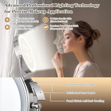 VESAUR 11" Large and 17" Tall Lighted Makeup Mirror, Double Sided 1X 10X Magnifying 3 Colors with Lights, Brightness Adjustable 360° Rotation Cosmetic Light up Mirror, Luxury Nickel - Image 5
