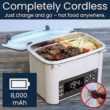 LunchEAZE Core Gen 2 Cordless Heated & Electric Lunch Box – Battery-Powered, 4-Cup Capacity, 220°F, Automatic Scheduled Heating for Hot Meals Anywhere - Image 5