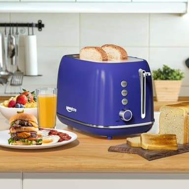Keenstone Retro 2-Slice Stainless Steel Toaster - Bagel, Cancel, Defrost Functions, Extra Wide Slots, High Lift Lever, 6 Shade Settings, Removable Crumb Tray, Dark Blue - Image 7