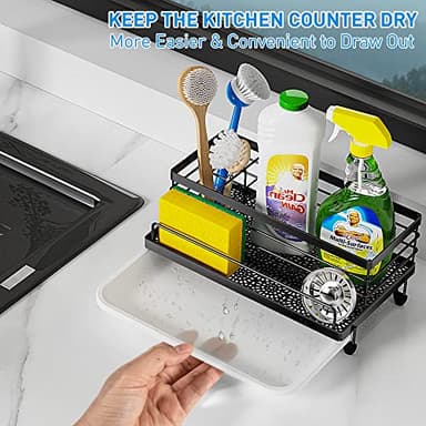 Cisily Large Black Sponge Holder for Kitchen, Sink Caddy Sink Organizer Rack for Kitchen Accessories with Drip Tray, Rustproof and Non-slip, Soap Dispenser Countertop Organizer Essentials for New Home - Image 3