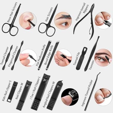 Nail Clippers Set, 26 Piece Manicure Set & Pedicure Kit, Stainless Steel Fingernail & Toenail Clipper Cutters, Professional Nail Care Tools with Luxurious Travel Case for Men and Women, Black - Image 5