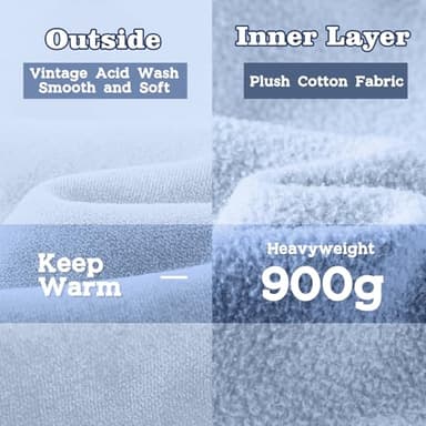 FAIABLE Mens Hoodies Pullover Oversized Hoodie Plush Fleece Hooded Sweatshirt Vintage Heavyweight Hoodie Cotton Big and Tall Hoodies for Men Couples Winter Autumn Workout College Streetwear Light Blue - Image 5