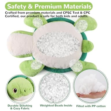 gnomantic Turtle Weighted Stuffed Animals - 22 Inch 4.5 Pounds Weighted Plushies Sea Turtle Stuffed Animal - Big Tortoise Plush Pillow - Cute Plush Toys Gifts for Kids & Adults (22" 4.5 lbs) - Image 4