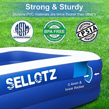 SELLOTZ Inflatable Pool for Kids and Adults, 120" X 72" X 22" Oversized Thickened Family Swimming Pool for Toddlers, Outdoor, Garden, Backyard, Summer Water Party - Image 5