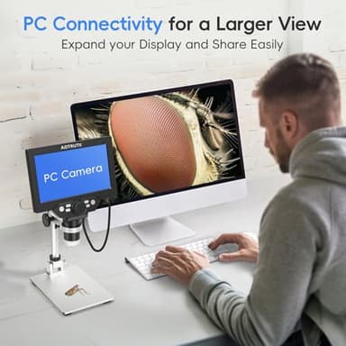 7" LCD Digital Microscope 1200X Magnification, 1080P Coin Microscope with Metal Stand | 8 LED Lights & Ultra-Precise Focus | Coin, Stamp, Hobby Inspection for Kids/Adults | Windows/Mac Compatible - Image 5