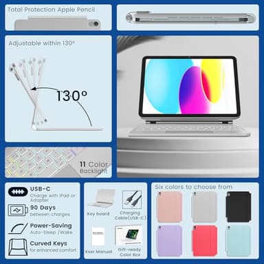RAYMCRAFT for iPad 11th(A16, 2025)/10th Generation Case with Keyboard, Magic Keyboard 2022, Springy Backlit Keys, Stain-Resistant Surface, Multi-Touch Trackpad,White - Image 7