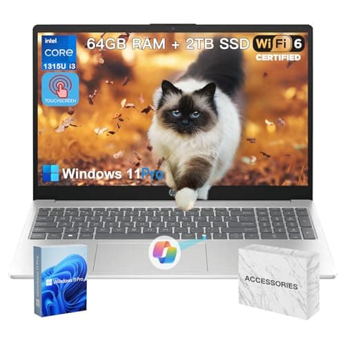 HP 2025 15.6" Touchscreen Laptop - w/Office Lifetime & Win 11 Pro&External DVD Drive, Intel i3 1315U(Up to 4.5GHz), Wi-Fi 6, Copilot AI, HD Touch Display, Long Battery Life, 64GB RAM, 2TB SSD - Image 1