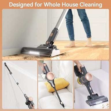 N8 Cordless Vacuum Cleaner,Lightweight Stick Vacuum with Powerful Suction,2200mAh Battery,40 Mins Runtime,Self-Standing,Rechargeable Vacuum Cleaners for Home Hardwood Floor Carpet Pet Hair (Gold) - Image 3