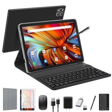 EITOMIN Android Tablet 2025 Latest 10 inch Tablet with Keyboard,128GB ROM 16GB RAM TF1TB Expand,Octa-Core,5GWiFi,1080FHD,13MP+8MPCamera,Bluetooth5.0,GPS,Mouse,Case,Black - Image 1
