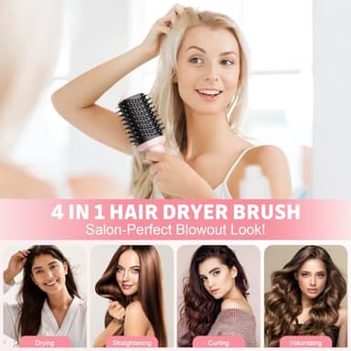 Lopeie Hair Dryer Brush Blow Dryer Brush in One, 4 in 1 Hair Dryer and Styler Volumizer with Oval Barrel, Professional Salon Hot Air Brush for All Hair Types, Bright Pink - Image 2