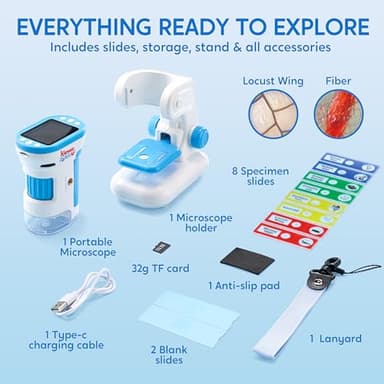 Klever Kits 2 in 1 Handheld Microscope for Kids, 1000X HD Digital Kids Microscope with 2.0'' LED Screen, Portable Pocket Handheld with Slides, 32G Card, Edu Gifts Toys for Ages 5-12 - Image 5