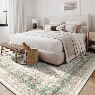 zesthome 8x10 Area Rugs for Living Room,Non-Slip Backing Washable Rugs,Vintage Large Area Rug，Stain Resistant Home Decor Rug (Green/Brown,8'x10') - Image 7