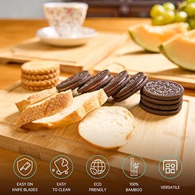 Bamboo Cutting Boards for Kitchen, Wood Cutting Board with Holder, Bamboo Cutting Board Set Reversible with Juice Grooves for Meat Cheese Fruit and Vegetables (Four Piece Set) - Image 3