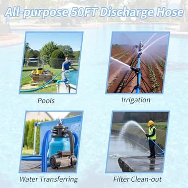 Outvita 1-1/2" x 50' Discharge Hose, PVC Lay Flat Hose, Heavy Duty Backwash Drain Hose with Clamps, Weather-proof & Burst-proof, Ideal for Swimming Pool & Water Transfer, Blue - Image 6