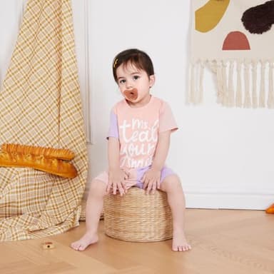 FOCUSNORM Toddler Baby Girls Summer Clothes Letter Short Sleeve T-shirt Top Shorts Sets Cute Newborn Infant Outfits 6M-3T (Contrast Pink, 6-12 Months) - Image 2