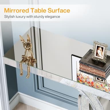 Tribesigns Mirrored Console Table, 39" Modern Silver Entryway Table with Sparkling Crystal Inlays, Glass Sofa Table with Mirror Finish for Entrance, Hallway, Living Room - Image 8