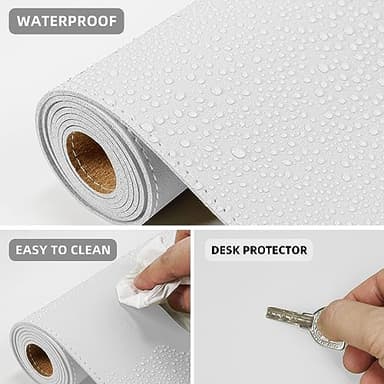 Leather Desk Protector, 47in*23.7in Large Mat with Natural Cork & PU Leather, Mouse Pad, Non-Slip Office Mat, Waterproof Writing Pad for Office and Home (Ivory White) - Image 5