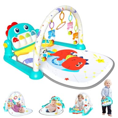 IMAXTOP Baby Play Mat,Funny Tummy Time Mat Toys,Music & Light Kick and Play Piano Mat, Baby Play Gym for Newborn Infant,Baby Activity Center Mat with 5 Sensory Baby Toys 0-6-12 Months Dinosaur Theme - Image 1
