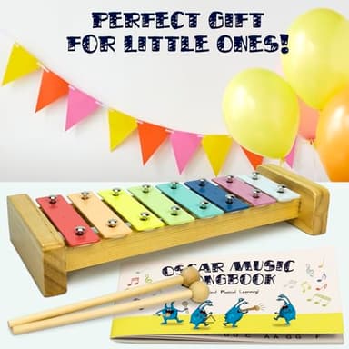 MINIARTIS Baby Musical Instruments Set - Montessori Musical Toys for Toddlers 1-3 | Modern Boho Kids Xylophone with Songbook | Neutral Colors Wooden Percussion Instruments | Preschool Educational 3+ - Image 4