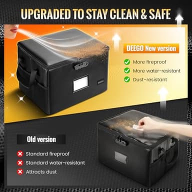 DEEGO Fireproof Document Box, Water-Resistant File Organizer Box with Lock for Document Safe, Collapsible File Organizer with Handle, Filing Cabinets for Home Office for Hanging Letter/Legal Folder - Image 4