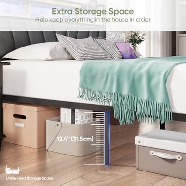 Welzona Queen Bed Frames with Headboard, LED Lights Queen Size Bed Frame with Charging Station, 2-Tier Storage Shelves, Heavy Duty Metal Slats, Noise Free, No Box Spring Needed, Easy Assembly, Brown - Image 8