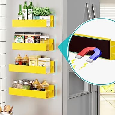 Vetacsion 4 Pack Moveable Fridge Magnetic Spice Racks,Metal Yellow - Image 6