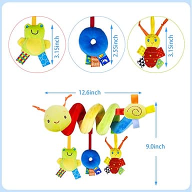 FPVERA Spiral Car Seat & Stroller Activity Toy - Baby Sensory Toys Soft Hanging Toys for Babies 0-12 Months Boys Girls Carseat Crib Stroller, with Ringing Bell, Music - Image 8