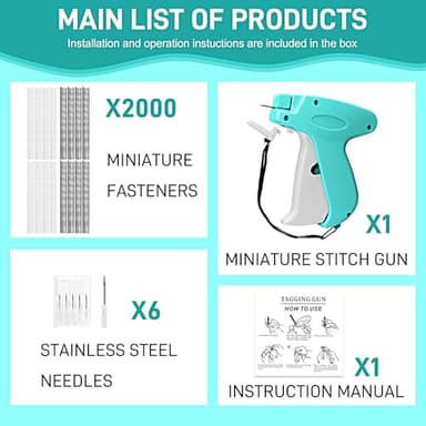 Stitch Gun for Clothes, Handheld Stitch Gun Quick Clothing Fixer,Sewing Kit Includes 1,000 Black Fasteners & 1,000 White Fasteners & 6 Needles,Tagging Gun(Blue) - Image 6