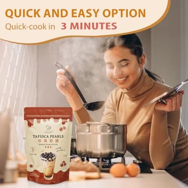 Soeos Boba Pearls, Black Tapioca Pearls 8.8 oz (0.55 lb), Black Sugar Flavor Boba Pearls for Bubble Tea, Smoothies & Desserts – Sweet, Chewy, and Ready to Cook - Image 4