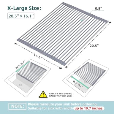 Ohuhu Sink Drying Rack, 20.5" W x 16.1" L Over The Sink Roll-Up Dish Drainer - Rolling Foldable Sink Accessories Heat-Resistant Mat Anti-Slip Silicone Coated Multipurpose for Kitchen Counter - Image 9