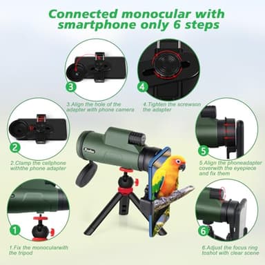 12x50 High-Power Monocular for Adults - Smartphone Adapter, Tripod, Hand Strap - Large BAK4 Prism & FMC Lens - Perfect for Bird Watching, Sports, Hiking, Traveling - Image 7