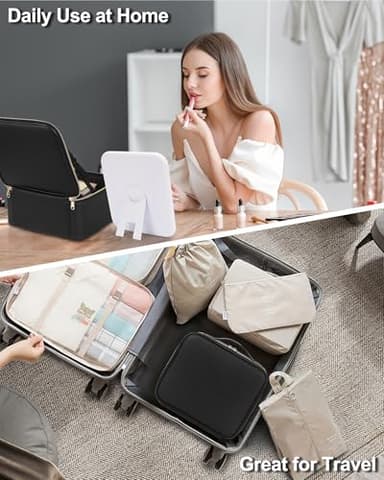 Chomeiu Makeup Bag with LED Mirror, Travel Makeup Case for Women and Makeup Artists Cosmetic Organizer Large Make Up Bags with Light Up Mirror, 3 Color Lights, Adjustable Dividers and Brush Holder - Image 8