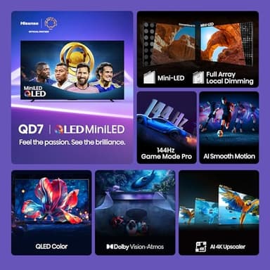 Hisense 85" Class QD7 Series Mini-LED 4K UHD Smart Fire TV (85QD7QF, 2025 Model) - QLED, Native 144hz, HDR10+, Dolby Vision, Dolby Atmos, Game Mode Pro, ALLM, Alexa Built in with Voice Remote, MEMC - Image 3