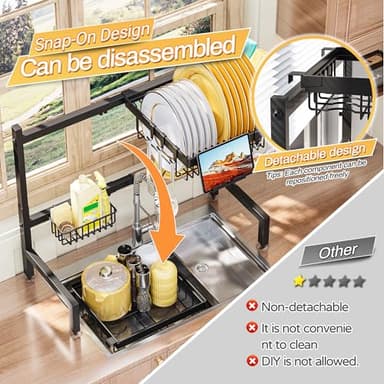 ADBIU Over The Sink Dish Drying Rack (Expandable Height and Length) Snap-On Design 2 Tier Large Dish Rack - Image 2