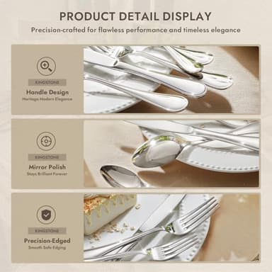 KINGSTONE 40 Piece Teardrop Silverware Set for 8, 18/10 Stainless Steel Flatware Set, Modern Design Cutlery Set for Home/Hotel/Wedding,Mirror Polished and Dishwasher Safe - Image 3