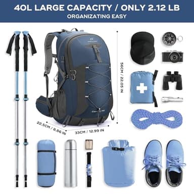 Maelstrom Hiking Backpack,Camping Backpack,40L Waterproof Hiking Daypack with Rain Cover,Lightweight Travel Backpack,Blue - Image 2