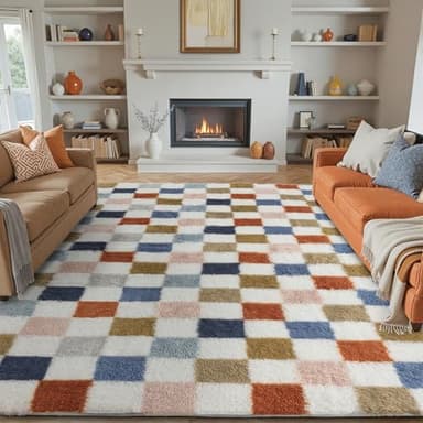 PureCozy Checkered Rug 8x10 for Living Room, Modern Rainbow Shag Rug Washable Non-Slip Large Area Rug Super Soft Indoor Fuzzy Carpet Fluffy Rugs for Bedroom Home Aesthetic Decor - Image 1