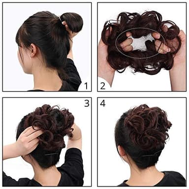 MORICA 1PCS Messy Hair Bun Hair Scrunchies Extension Curly Wavy Messy Bun Synthetic Chignon Hairpieces for Women(2/30#(Darkest Brown & Light Auburn Mixed)) - Image 9