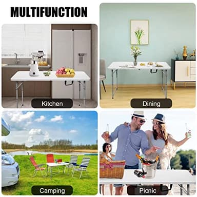 Byliable Folding Table 4 Foot Portable Heavy Duty Plastic Fold-in-Half Utility Table Small Indoor Outdoor Adjustable Height Folding with Carrying Handle, Camping and Party,White - Image 9
