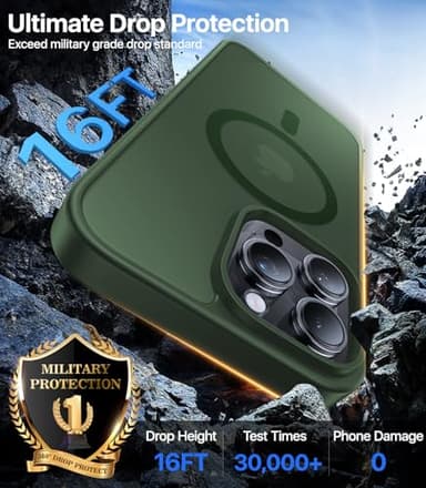 KCQNine Magnetic for iPhone 16 Pro Case,[Compatible with MagSafe][Military-Grade Drop Protection][Anti-Yellowing]Shockproof Protective Translucent Matte Cover for iPhone 16 Pro Phone Case,Forest Green - Image 3