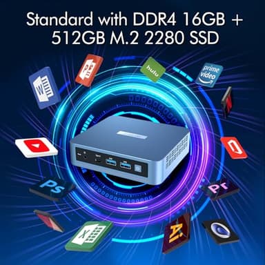 WI-6 Pro Mini PC, Intel 12th Gen N95 Mini Computer,16GB DDR4 RAM 512GB SSD,Triple 4K Display/2*USB3.0/WiFi/Bluetooth/Full Function Type-C/LAN/Support 32GB RAM and 2TB SSD Extensions - Image 6