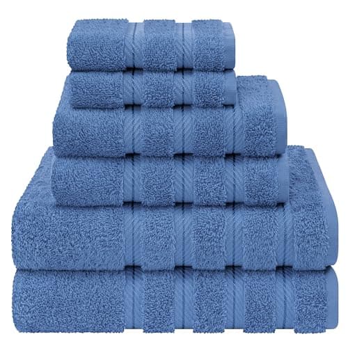 American Soft Linen Luxury 6 Piece Towel Set, 2 Bath Towels 2 Hand Towel 2 Washcloths, 600 GSM 100% Cotton Turkish Towels for Bathroom, Electric Blue Towel Sets - Image 1