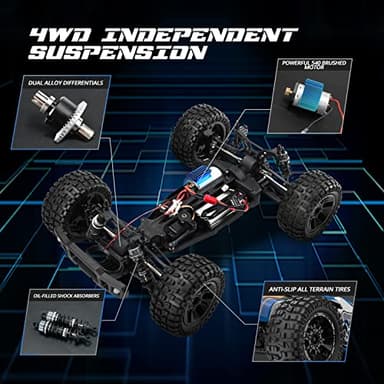 Holyton 1:10 Large High Speed Remote Control Car with LED Shell Lights, 48+ KM/H, 4WD Offroad Monster Truck for Adults & Kids, Hobby RC Truck Vehicle, 2 Battery Crawler Toy Gift for Boy - Image 4