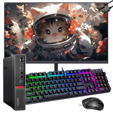 Lenovo ThinkCentre M700 Tiny Desktop Computer with 24" FHD Monitor, Intel Core 6th Gen 3.2GHz, 16GB DDR4 RAM, 256GB SSD, RGB Keyboard and Mouse, WiFi, BT, Windows 10 Pro (Renewed) - Image 1