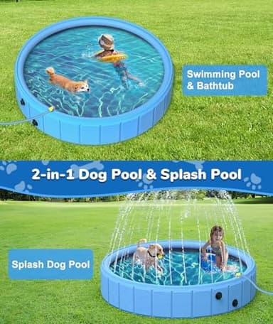 EPN Large Foldable Dog Pool – 0.55MM PVC 2-in-1 Portable Bathtub & Sprinkler for Dogs, Cats, Kids – Heavy Duty, Non-Slip, Summer Water Toy (97" - Image 3
