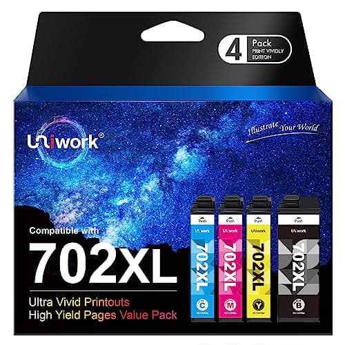 Uniwork 702XL 702 XL 702 Ink Cartridges Remanufactured Ink High Yield Replacement for Epson 702XL 702 702 XL T702XL use with Pro WF-3720 WF-3730 WF-3733 Printer (Black Cyan Magenta Yellow, 4 Pack) - Image 1