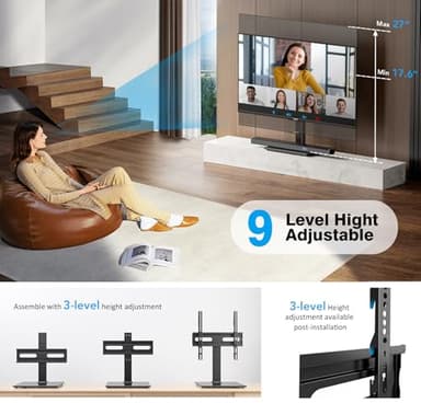 Universal TV Stand - Table Top TV Stand for 27-60 inch LCD LED TVs - 9 Level Height Adjustable TV Base Stand with Tempered Glass Base & Wire Management, VESA 400x400mm - Image 3